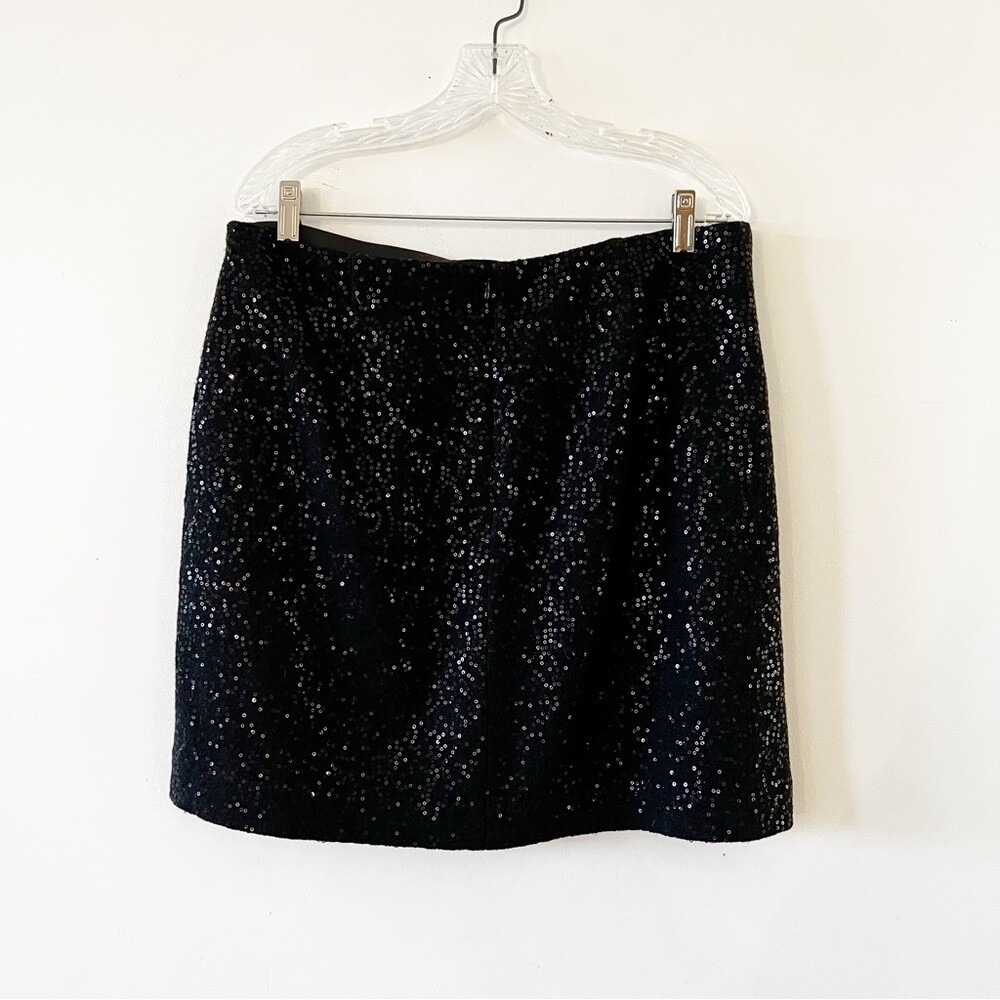 Ann Taylor Black Sequin Skirt Women's Size 12 Wool Blend Pockets Party Wear New - Picture 2 of 7